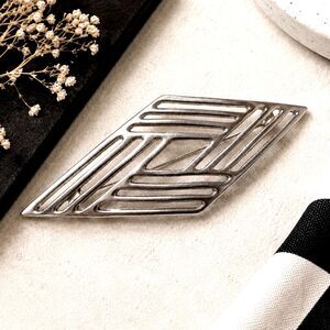 Vintage Silver Tone Geometric Statement Brooch Large Modernist Pin